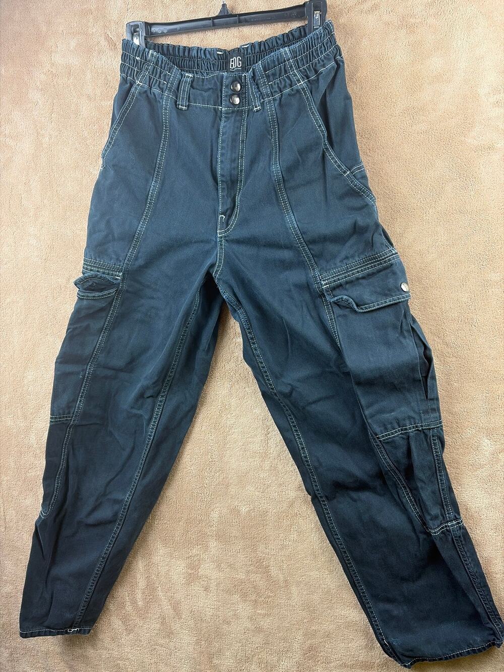 BDG Urban Outfitters Wide Leg 28x27 Cargo Skate Jeans Elastic Waist Blalck